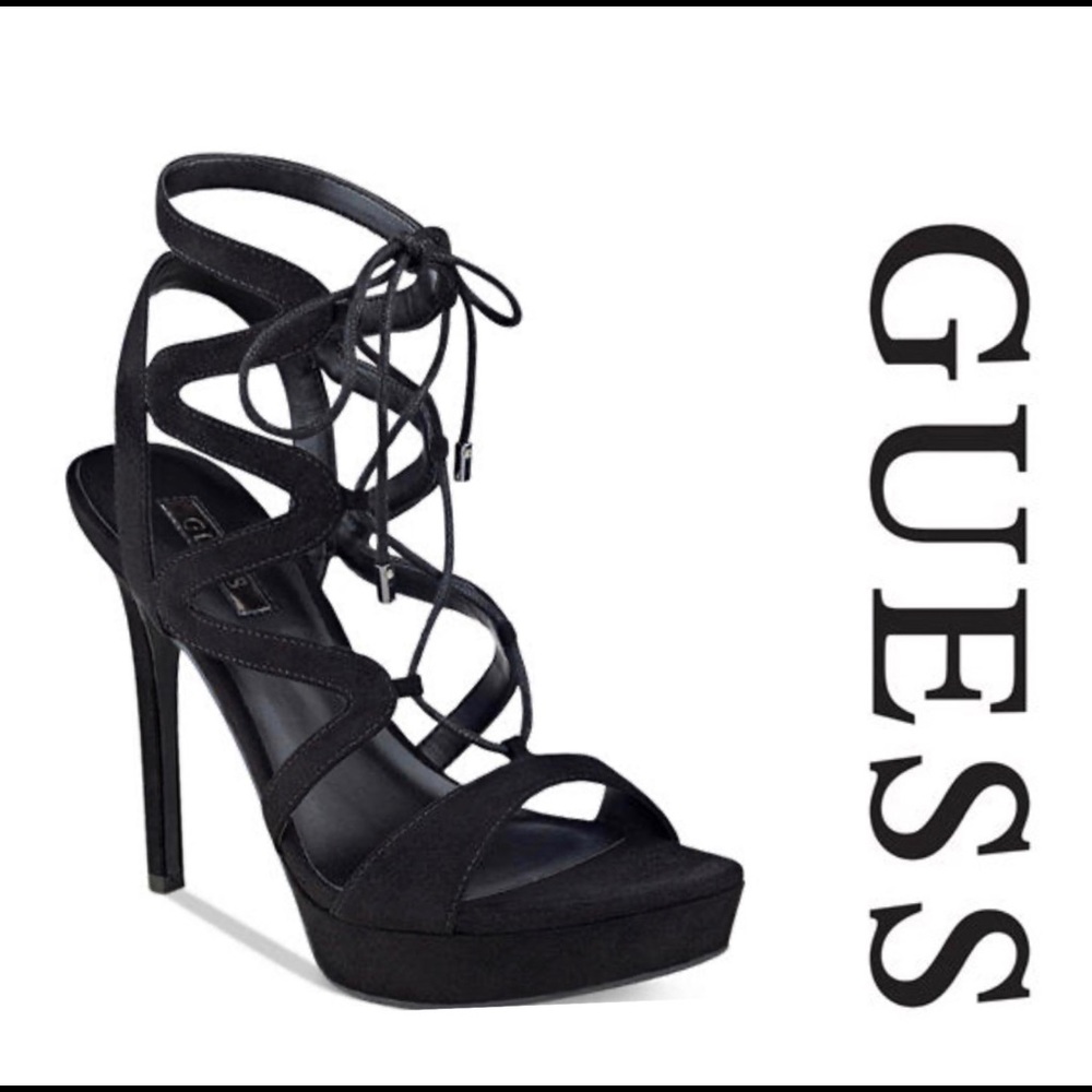 New Guess Aurela 3 strappy sandal heels black